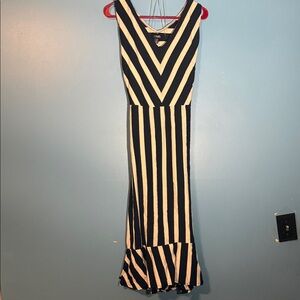 Chaps Chic Black and White Striped Midi Dress